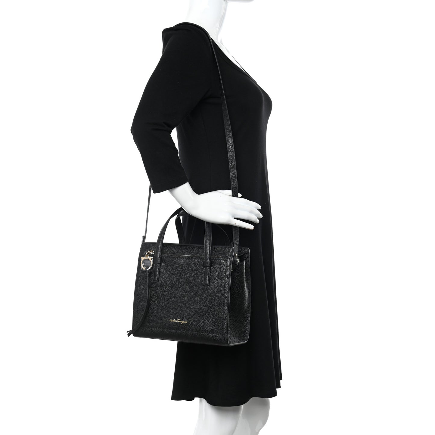 Hammered Calfskin Double Handle Small Amy Tote Black
