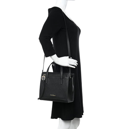 Salvatore Ferragamo Hammered Calfskin Double Handle Small Amy Tote Black 3 of 10
