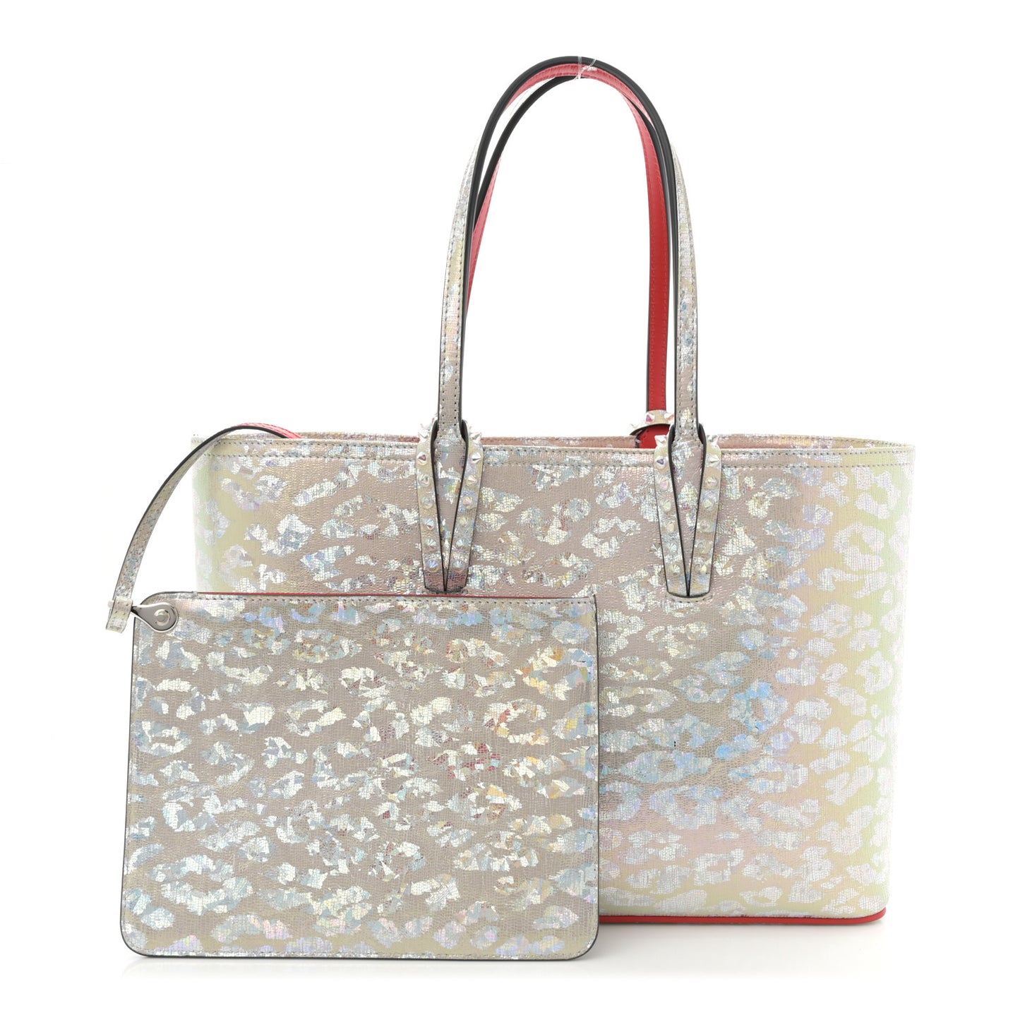 Metallic Calfskin Small Leopard Cabata Tote Silver Multicolor