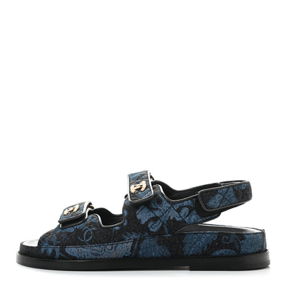 Chanel Denim Velcro Dad Sandals 38 Dark Grey Blue Black 1 of 7