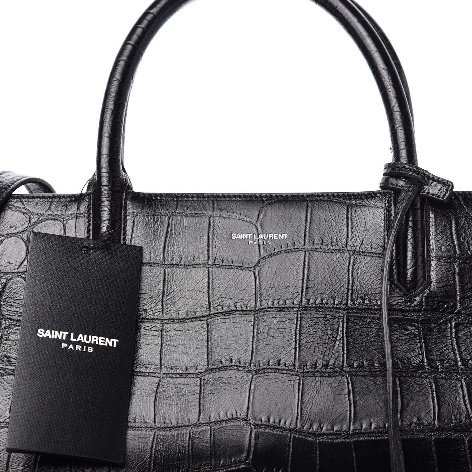 Saint Laurent Calfskin Crocodile Embossed Medium Cabas Rive Gauche Black 17 of 22
