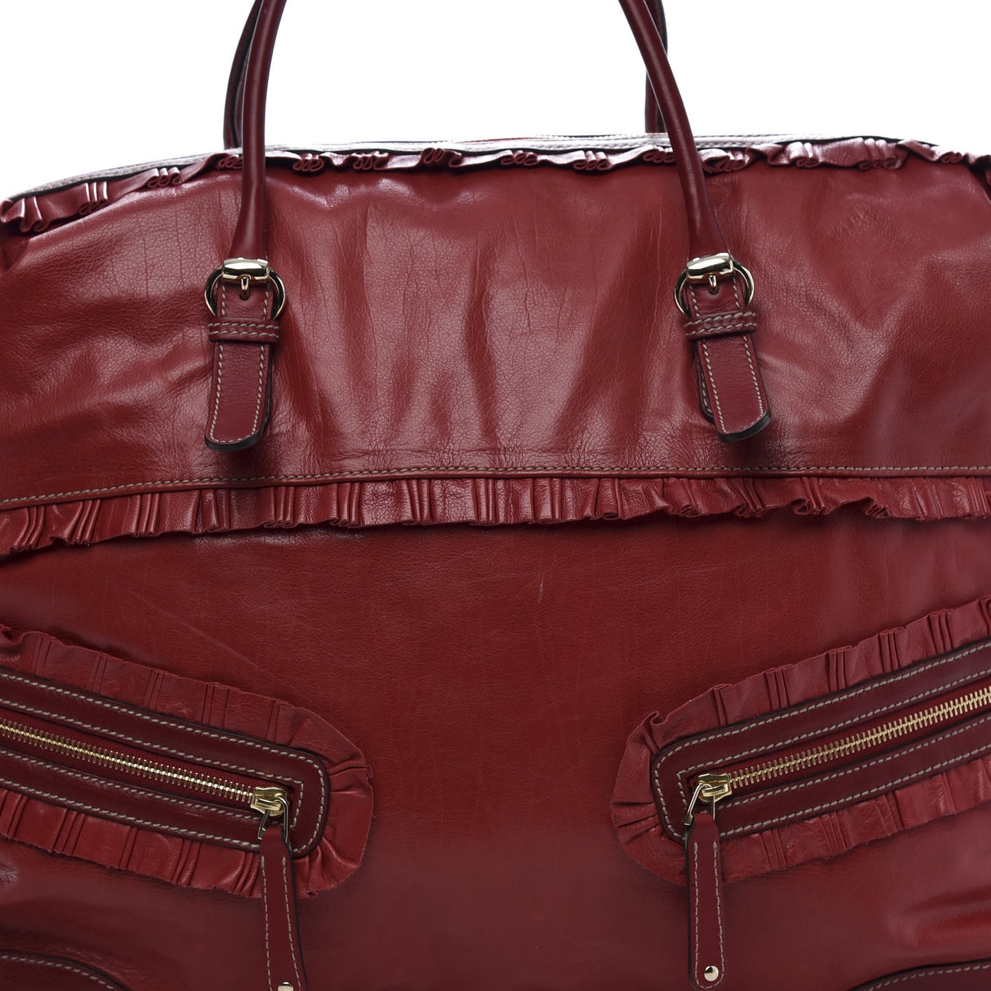 Calfskin Ruffle Medium Sabrina Boston Tote Red
