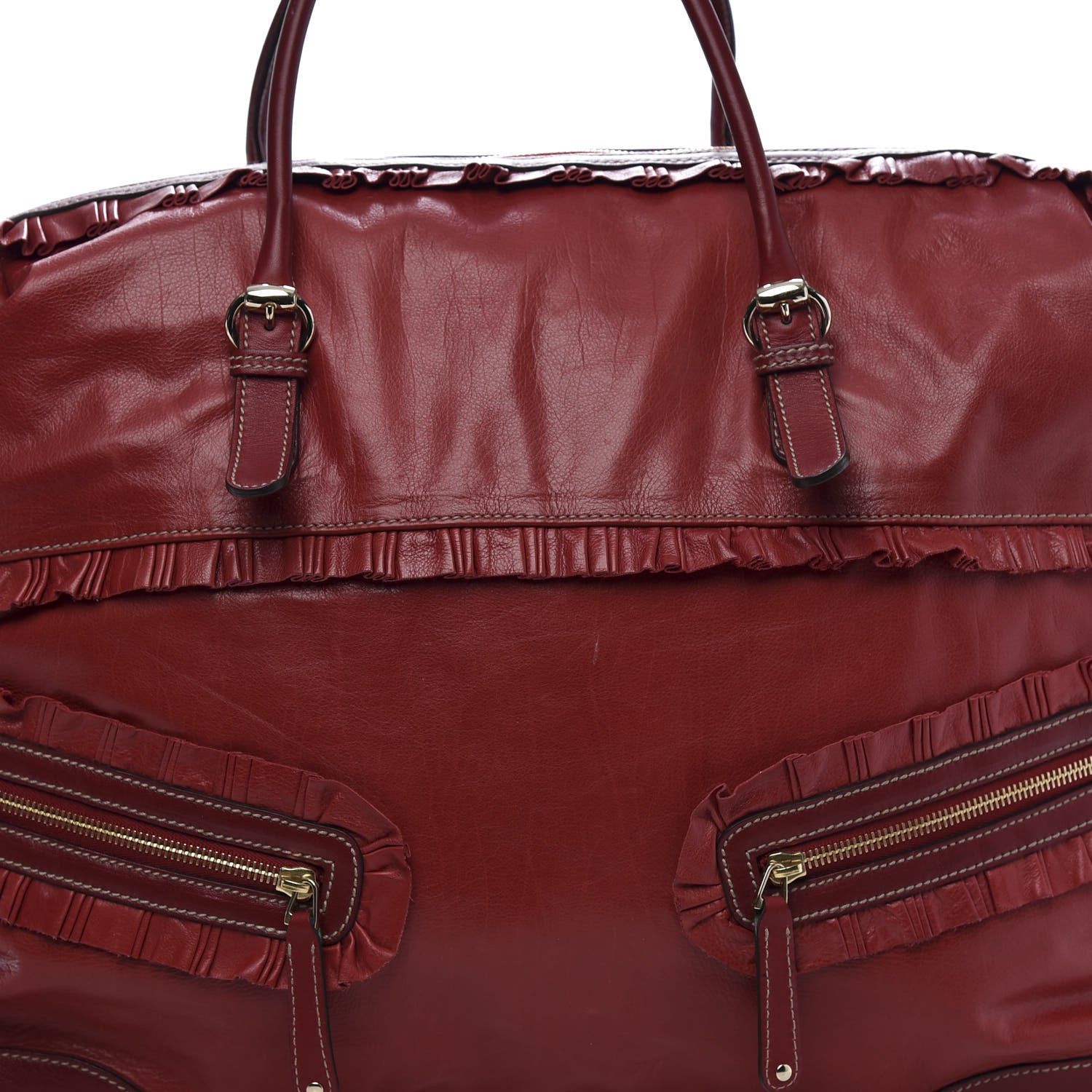 Gucci Calfskin Ruffle Medium Sabrina Boston Tote Red 11 of 16