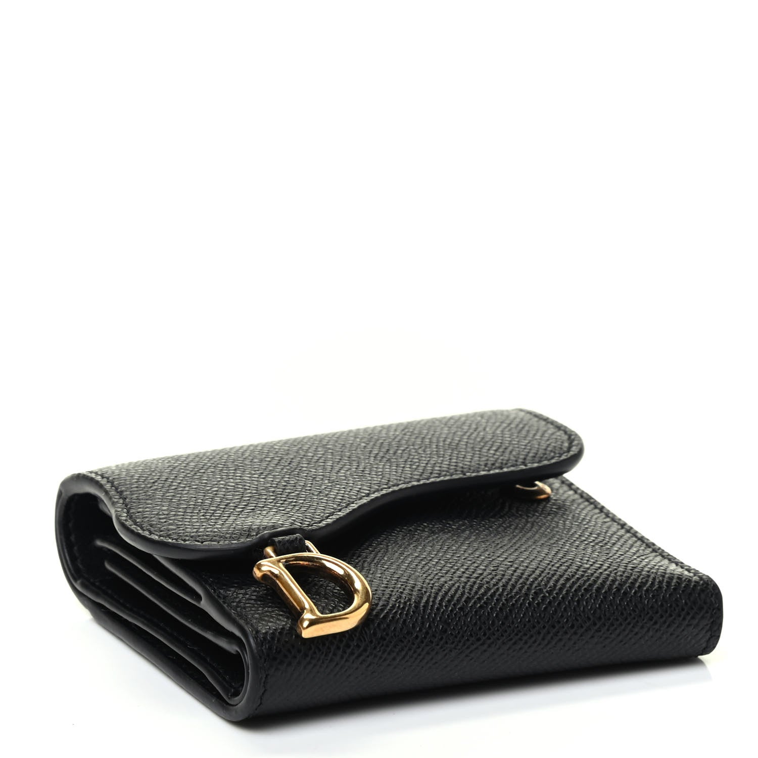 Christian Dior Grained Calfskin Saddle Lotus Wallet Black 3 of 4