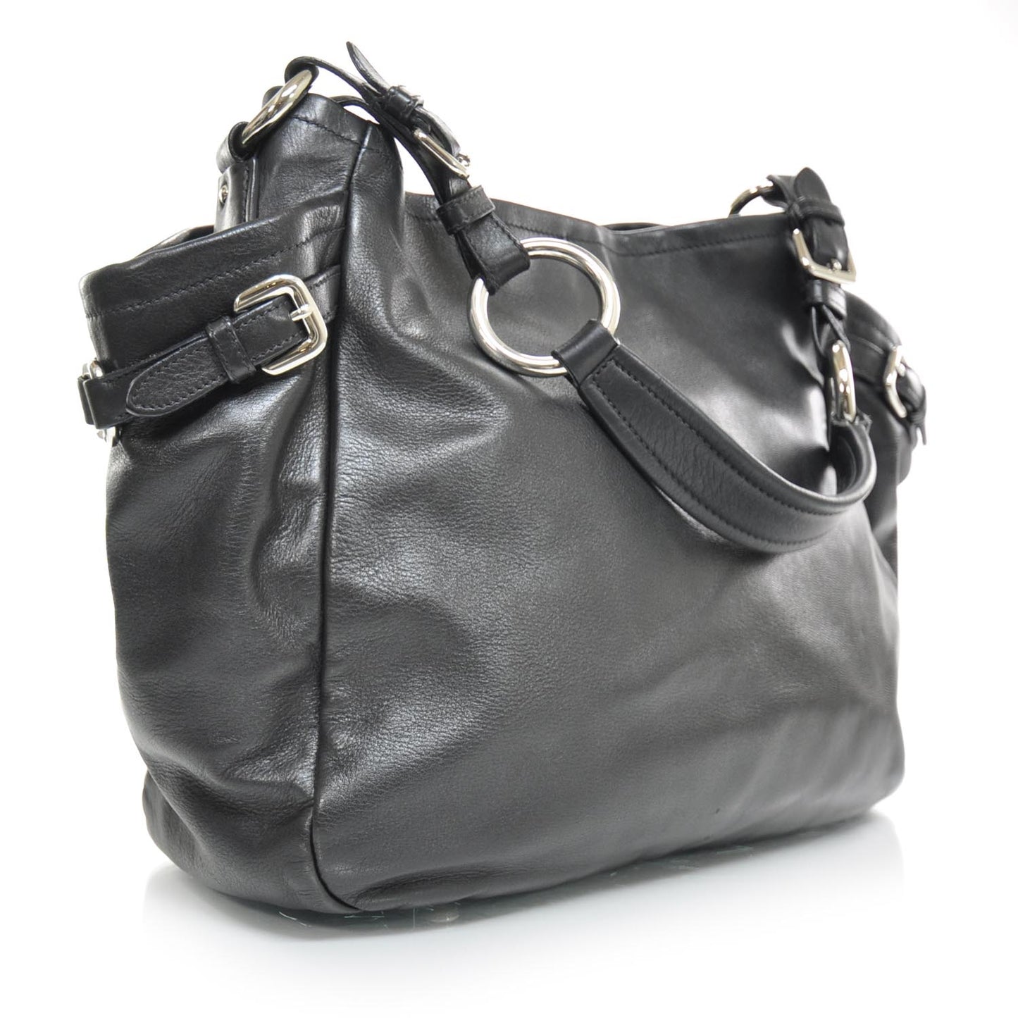 Calfskin Leather Hobo Bag Nero Black