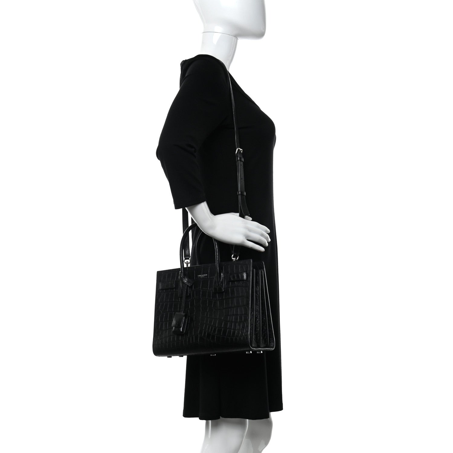 Saint Laurent Calfskin Crocodile Embossed Small Sac de Jour Black 2 of 9