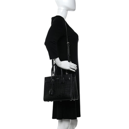 Saint Laurent Calfskin Crocodile Embossed Small Sac de Jour Black 2 of 9
