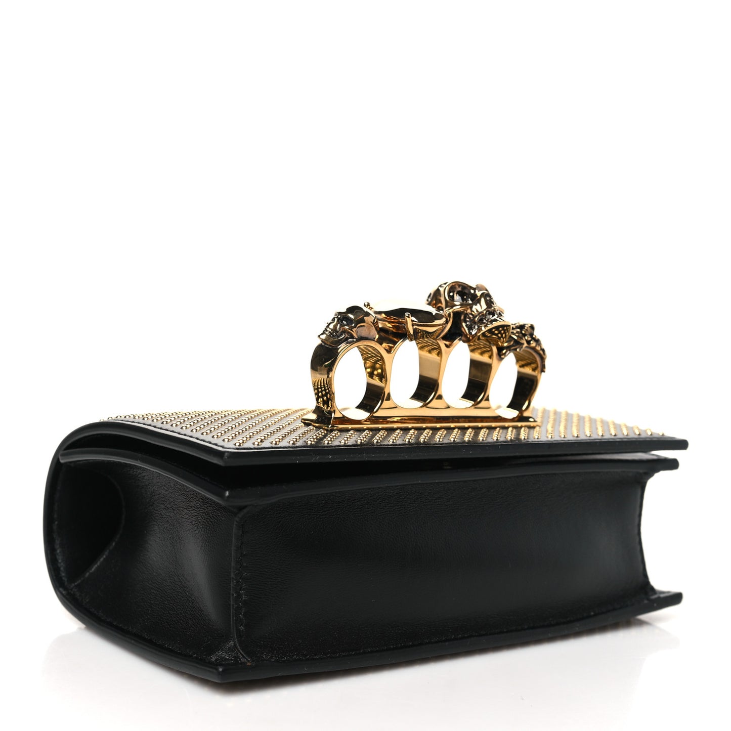Calfskin Studded Mini Jeweled Knuckle Satchel Black