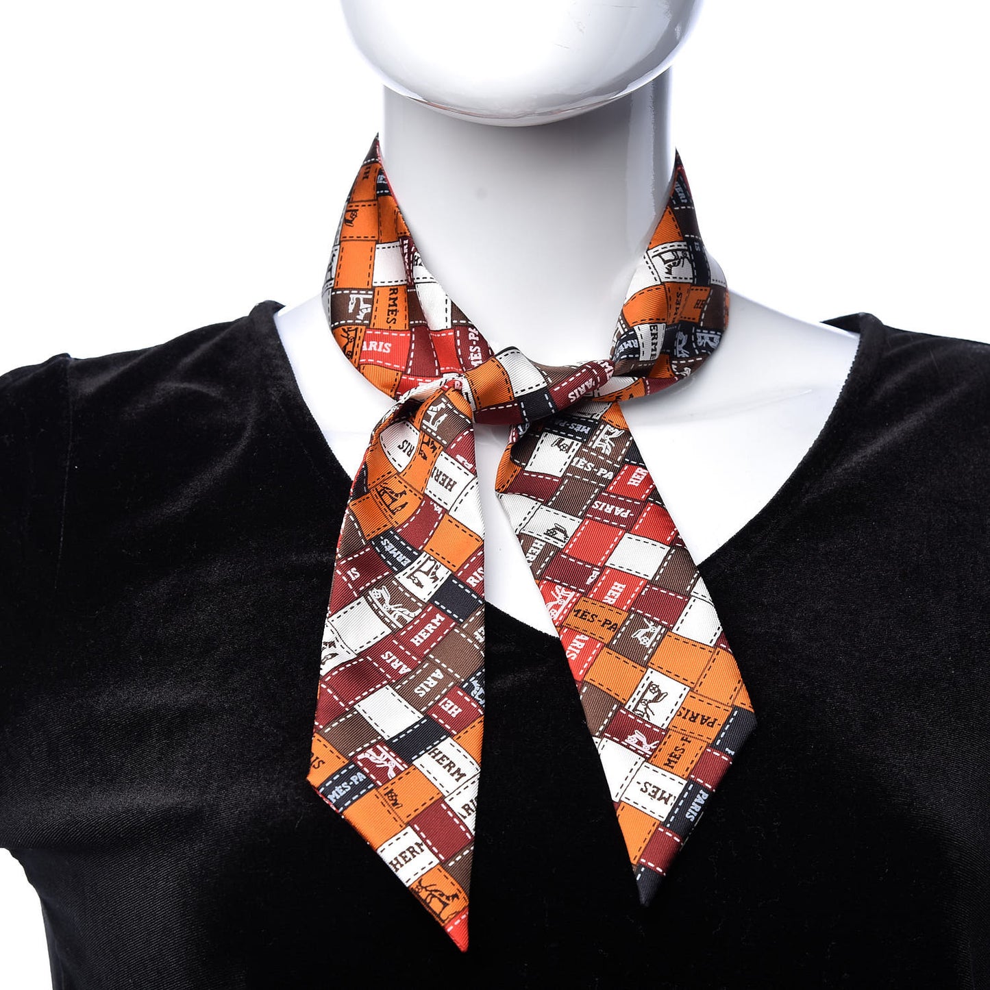 Silk Bolduc Au Carre Twilly Orange Brun Blanc