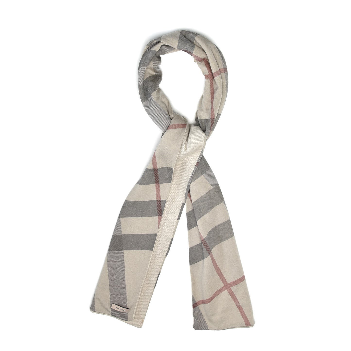 Cashmere Knitted Giant Check Scarf Pale Grey Melange