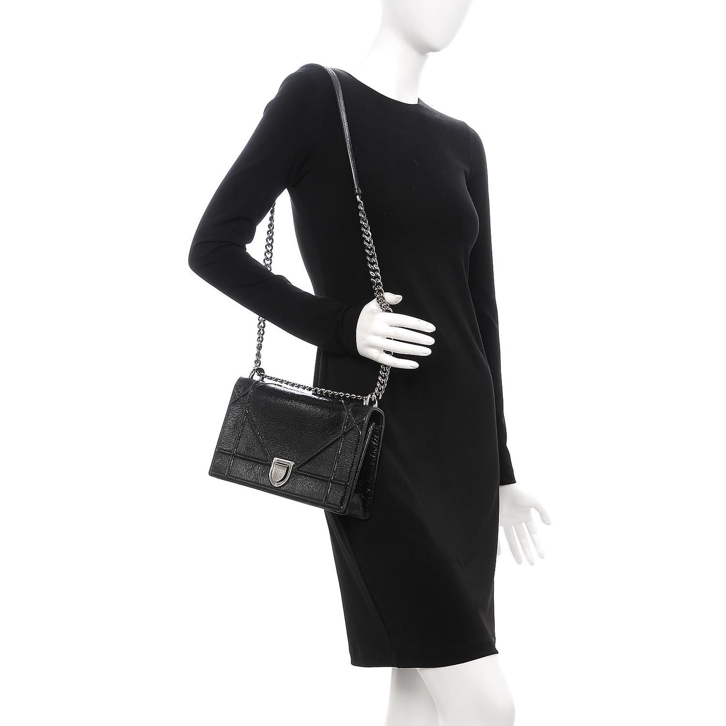 Crackled Deerskin Medium Diorama Flap Bag Black