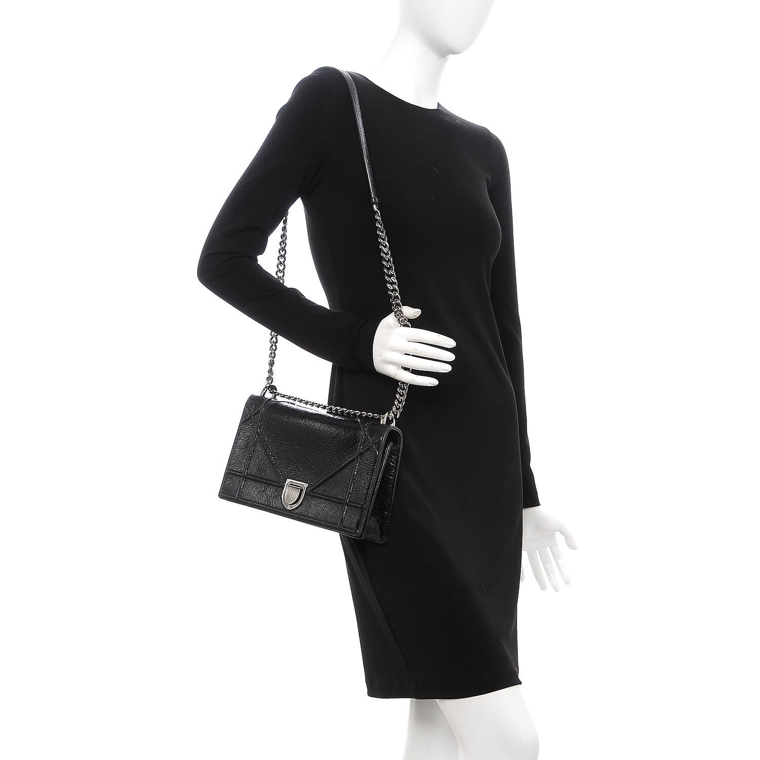 Christian Dior Crackled Deerskin Medium Diorama Flap Bag Black 2 of 11