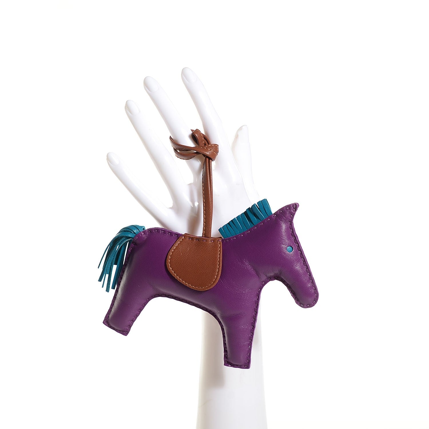 Hermes Milo Lambskin Grigri Rodeo Horse Bag Charm MM Anemone Bleu Izmir Fauve 2 of 8