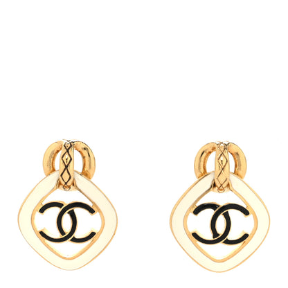 Chanel Metal Resin CC Diamond Earrings Gold Black White 1 of 4
