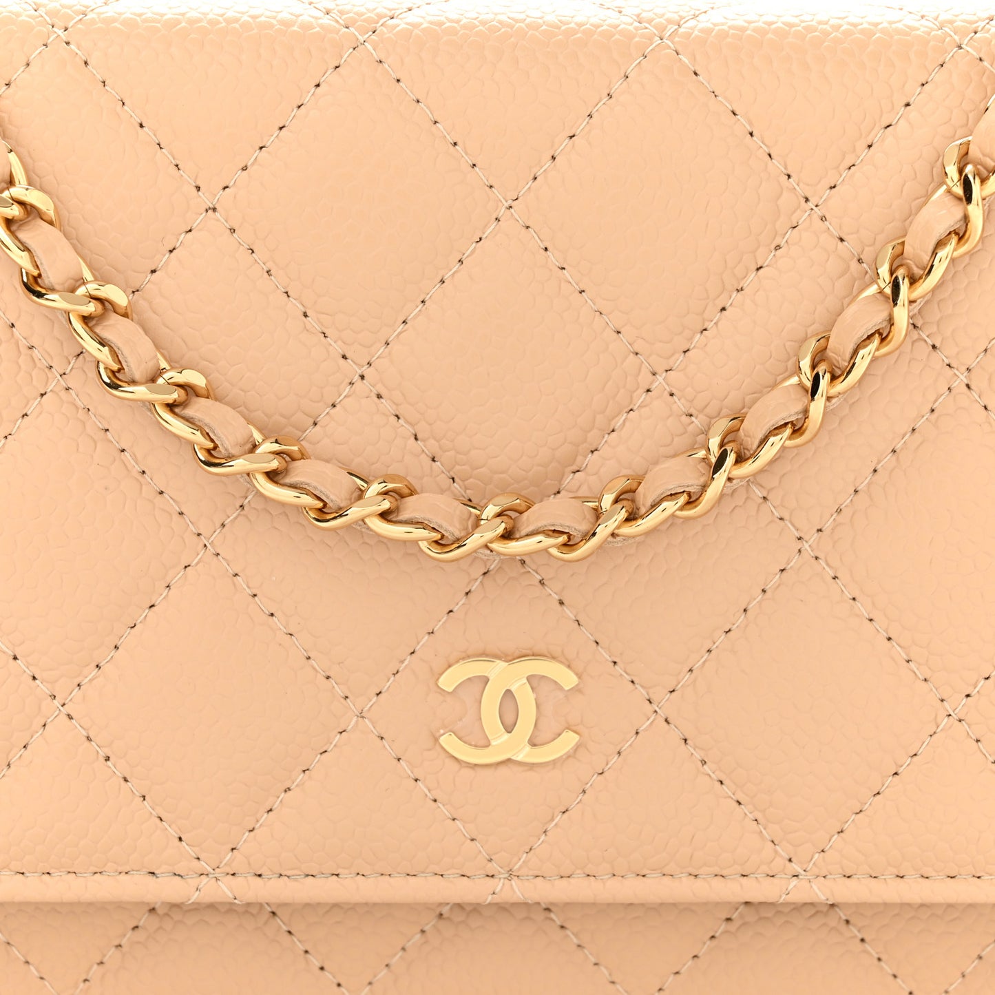 Caviar Quilted Wallet On Chain WOC Beige