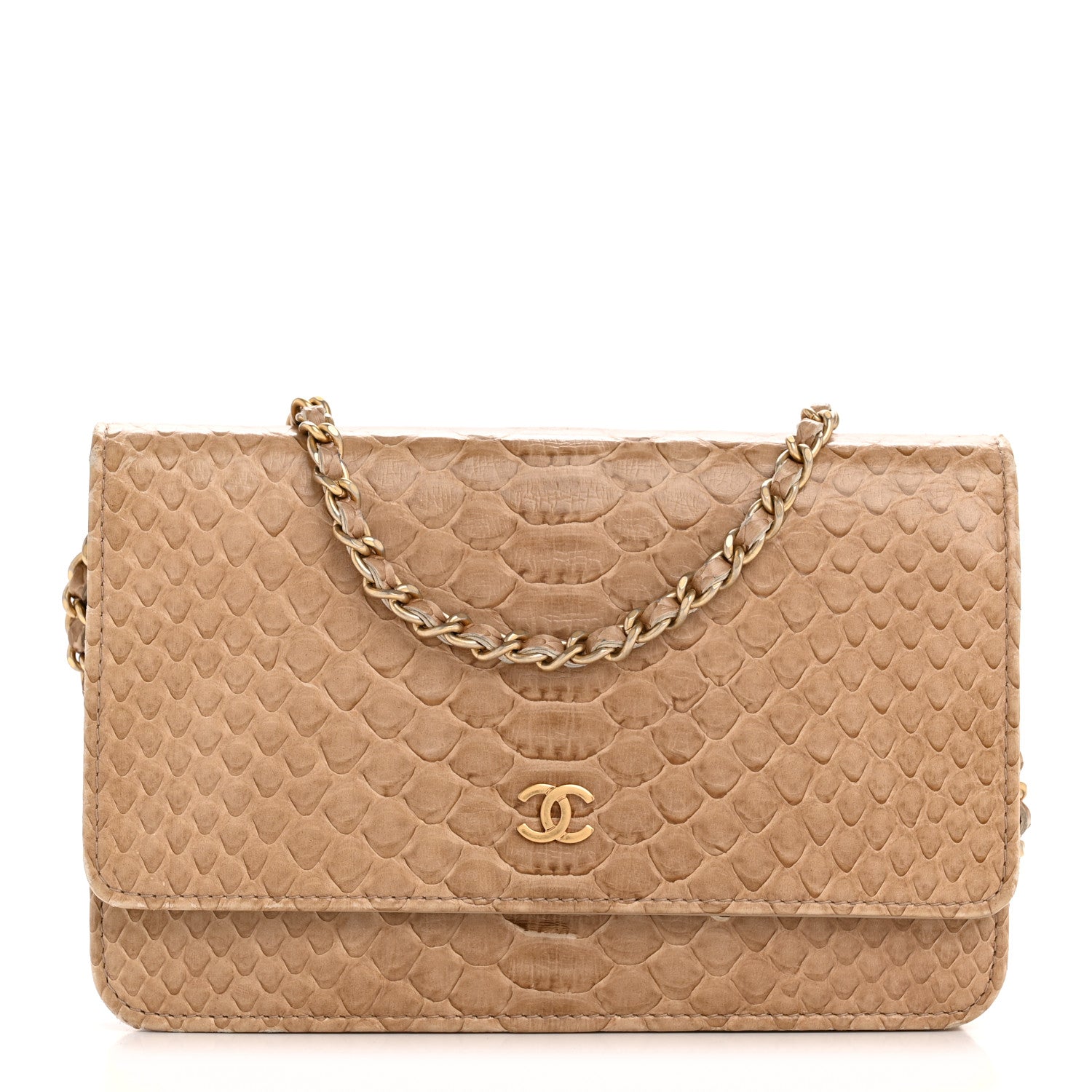 Chanel Snakeskin Wallet On Chain WOC Beige 1 of 15