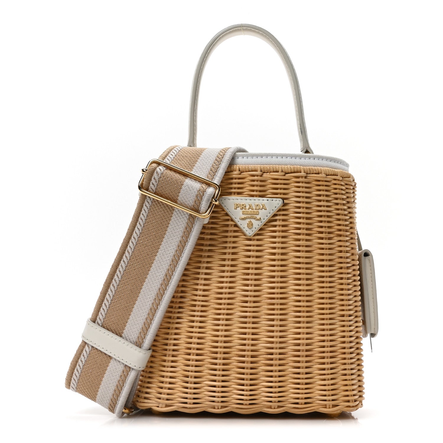 Prada Wicker Canvas Panier Bucket Bag Naturale White 1 of 9