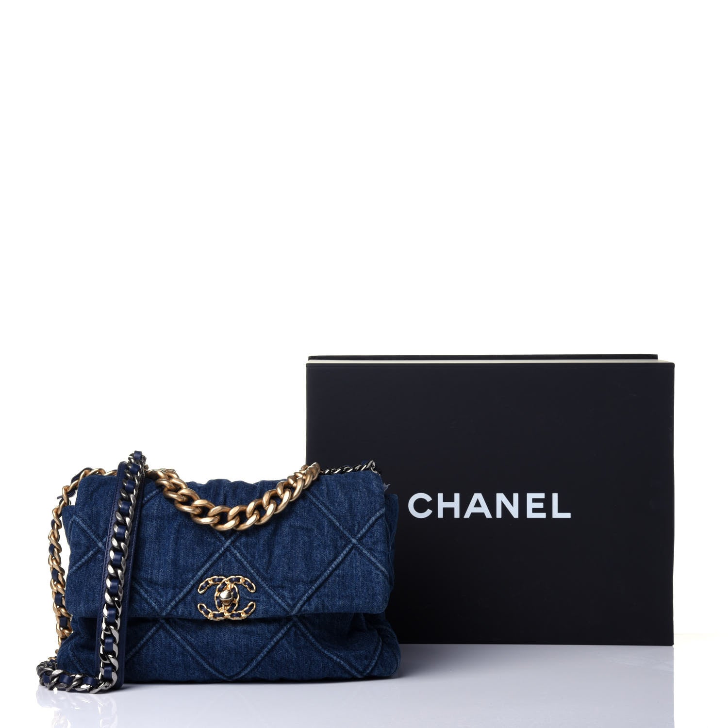 Chanel Denim Quilted Large Chanel 19 Flap Blue 12 of 12