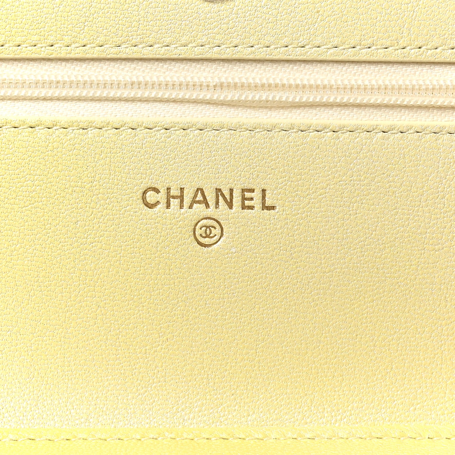 Iridescent Goatskin Quilted Wallet on Chain WOC Light Yellow