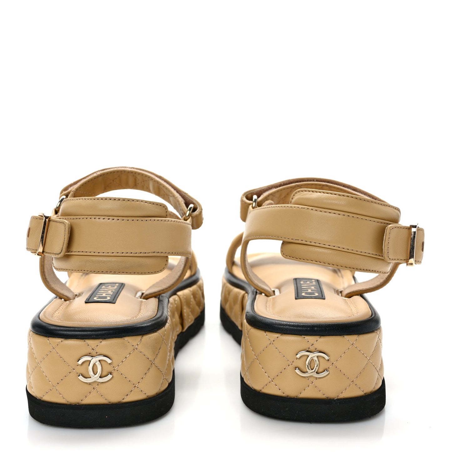 Lambskin Quilted Platform Sandals 41 Beige Black