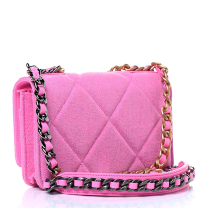 Chanel Denim Quilted Chanel 19 Wallet On Chain WOC Neon Pink 2 of 4