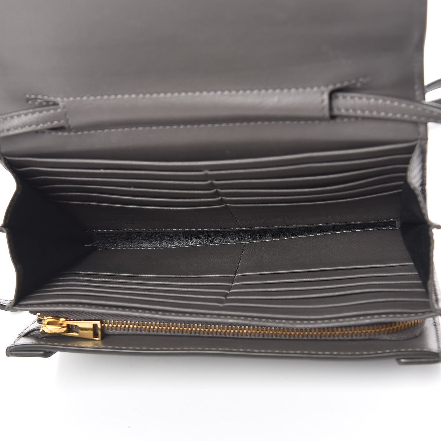 Calfskin Wallet On Crossbody Strap Grey