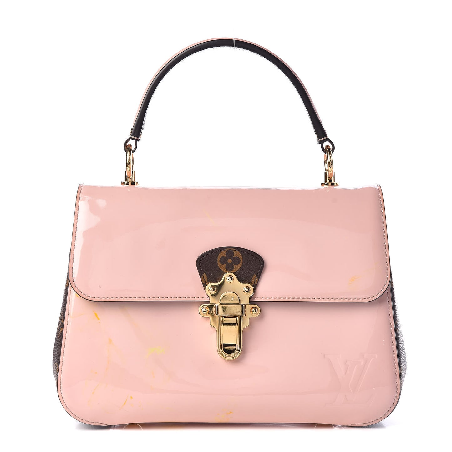 Patent Calfskin Monogram Cherrywood PM Rose Ballerine