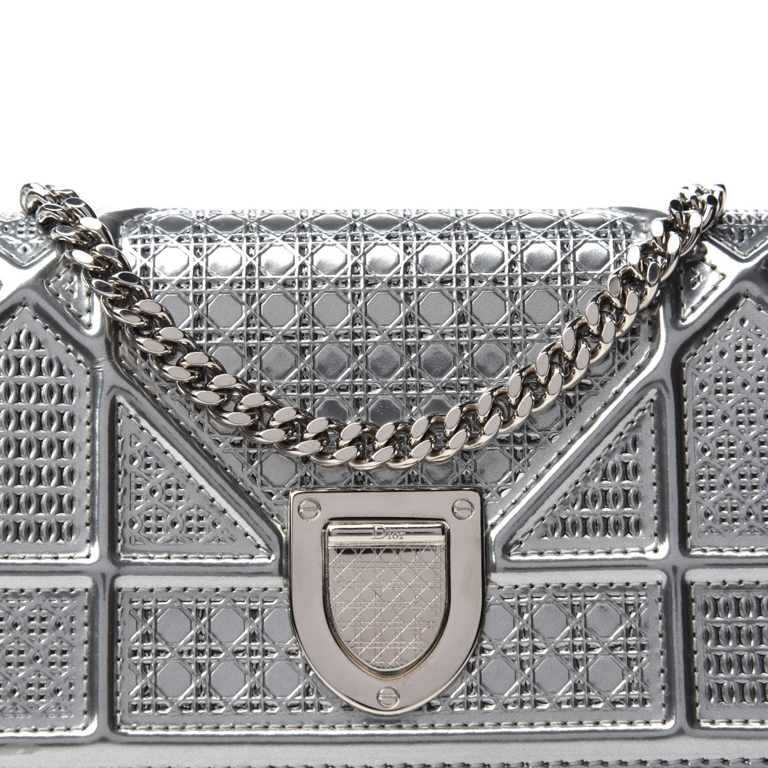 Christian Dior Metallic Patent Micro-Cannage Baby Diorama Flap Bag Silver 11 of 11