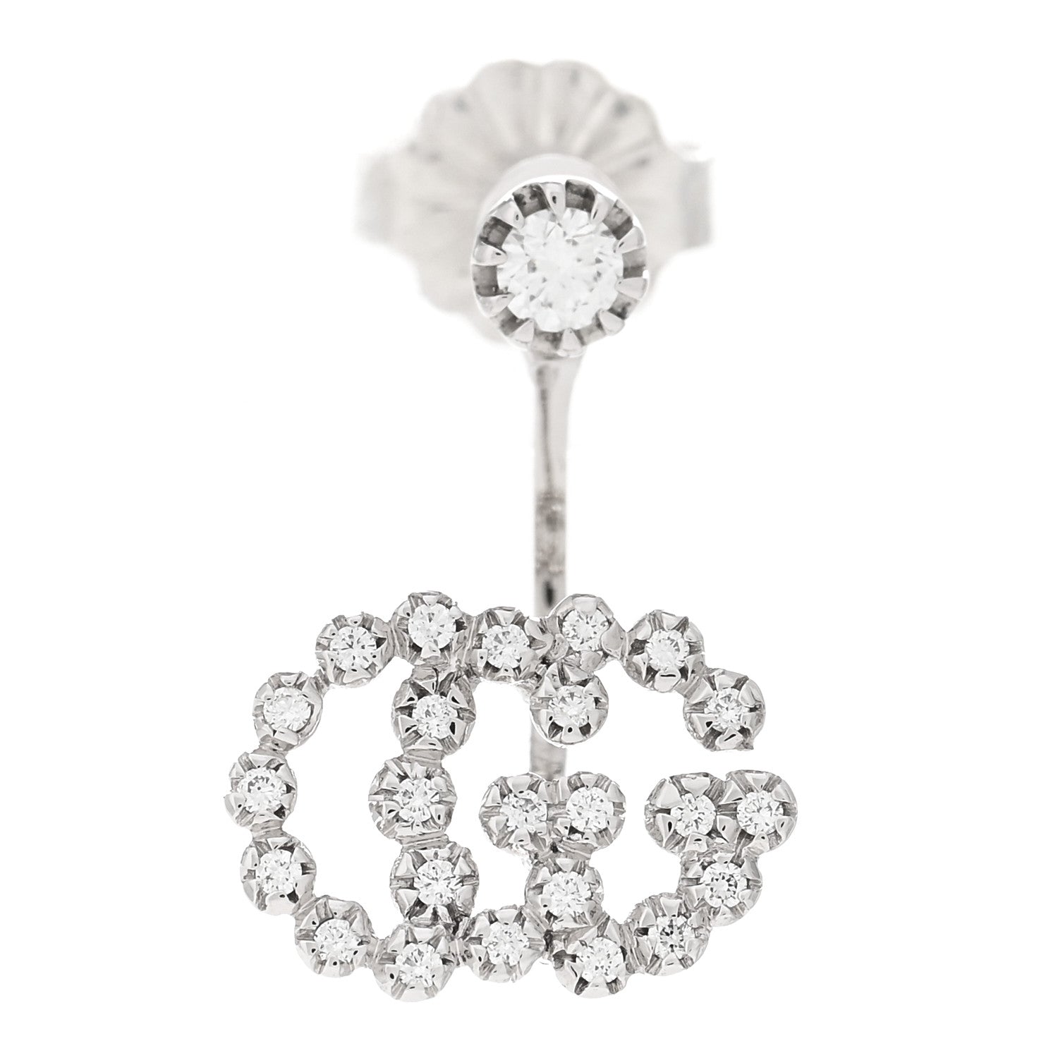 Gucci 18K White Gold Diamond Running G Single Earring 1 of 4