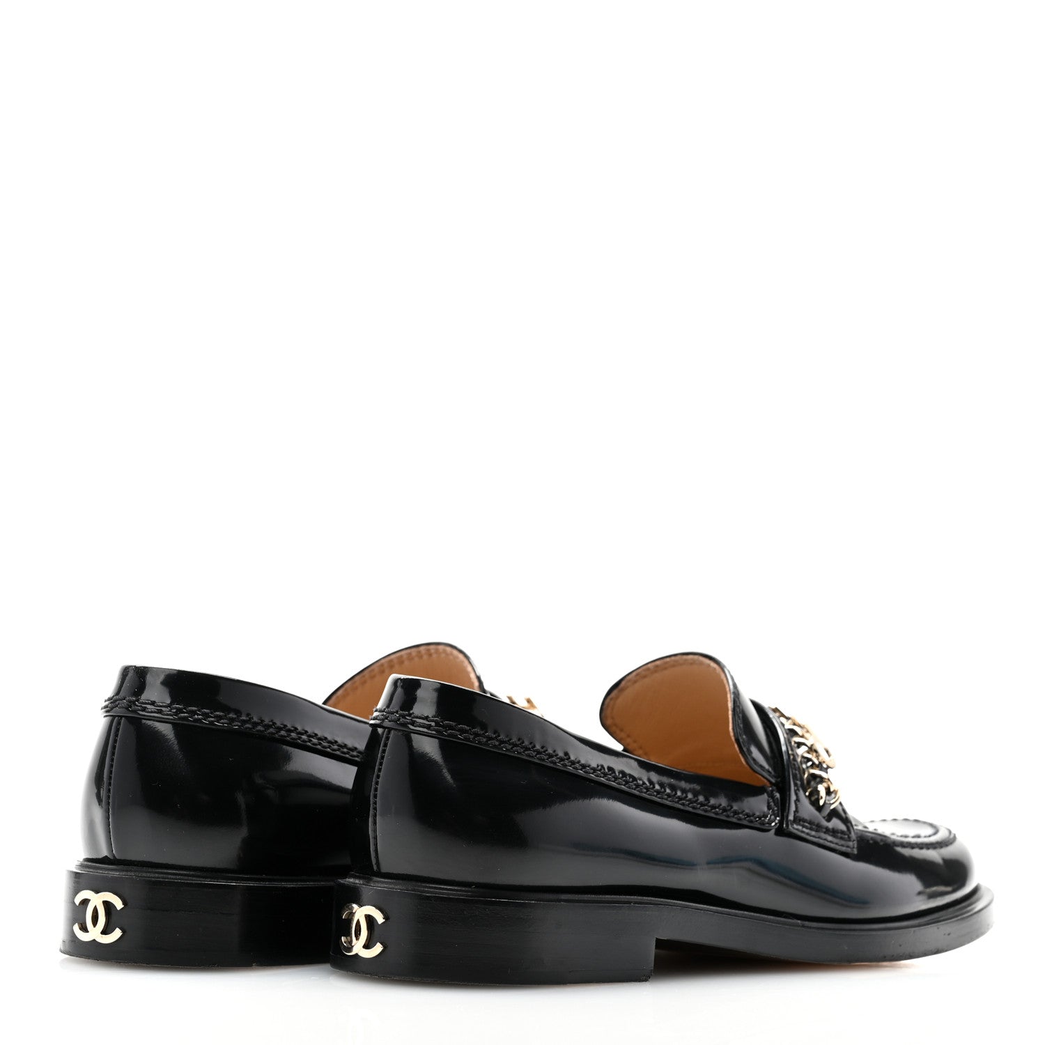 Chanel Shiny Calfskin Logo Loafers 38 Black 4 of 9