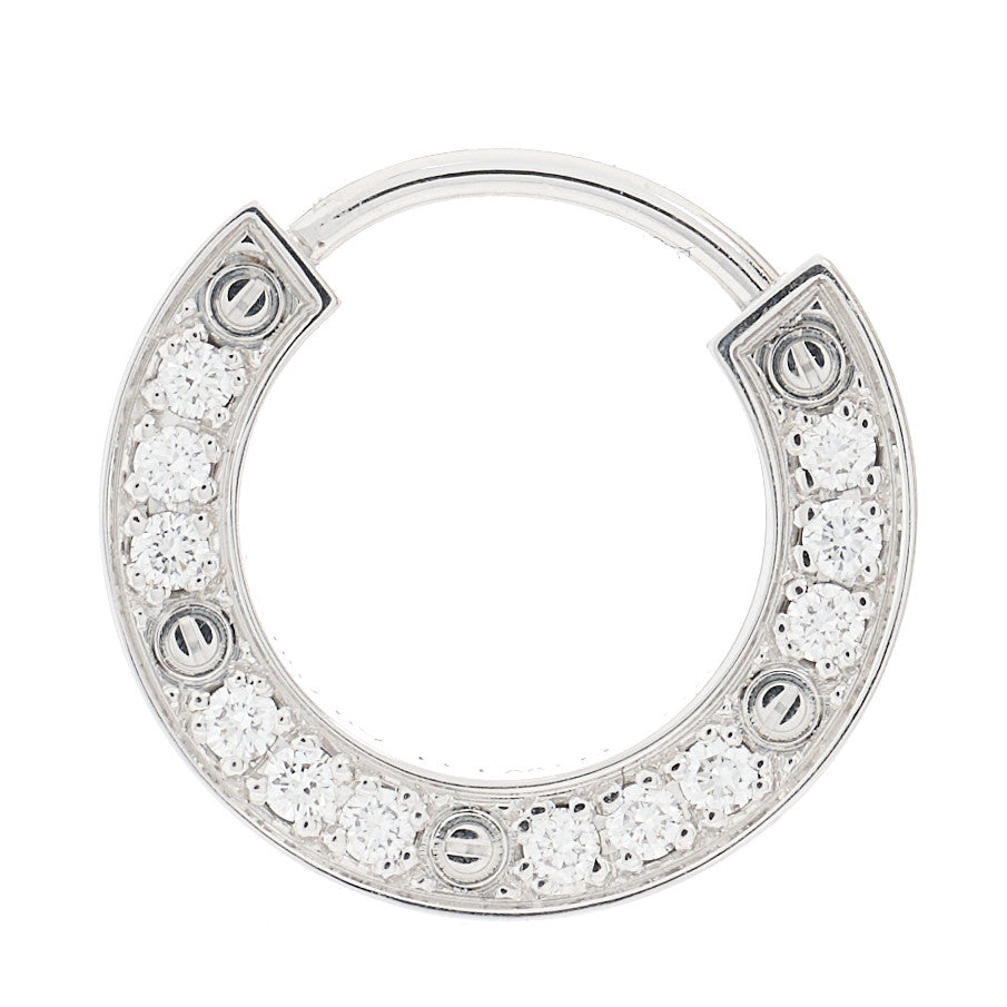 Cartier 18K White Gold Diamond Pave Single LOVE Hoop Earring 1 of 7