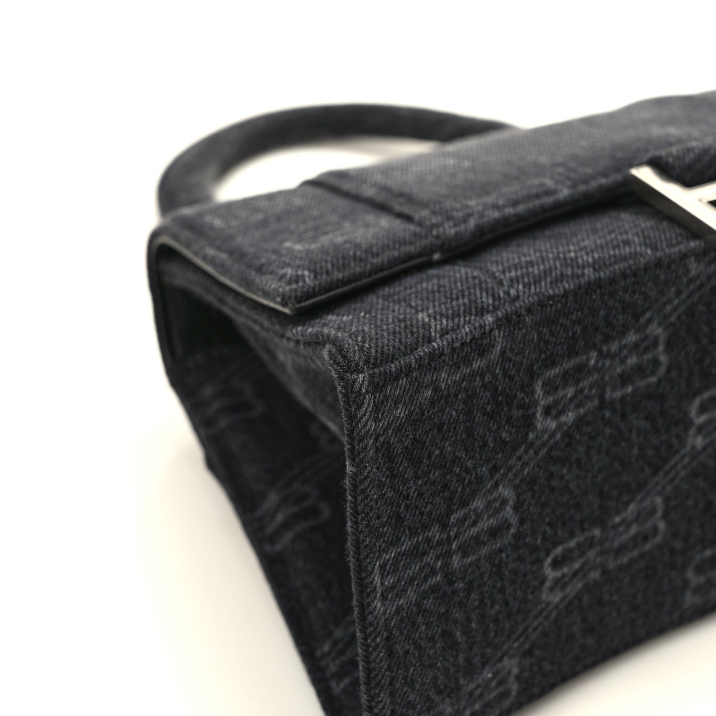 Denim BB Monogram Small Hourglass Top Handle Bag Black