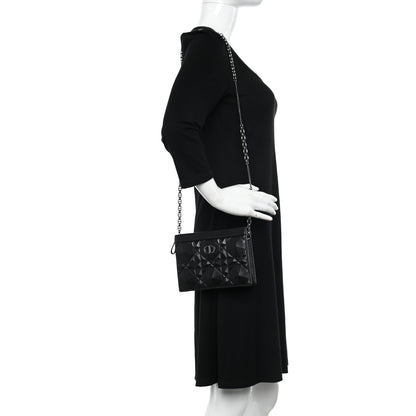 Christian Dior Calfskin Macrocannage Diamond Caro Zipped Pouch With Chain Black 2 of 13