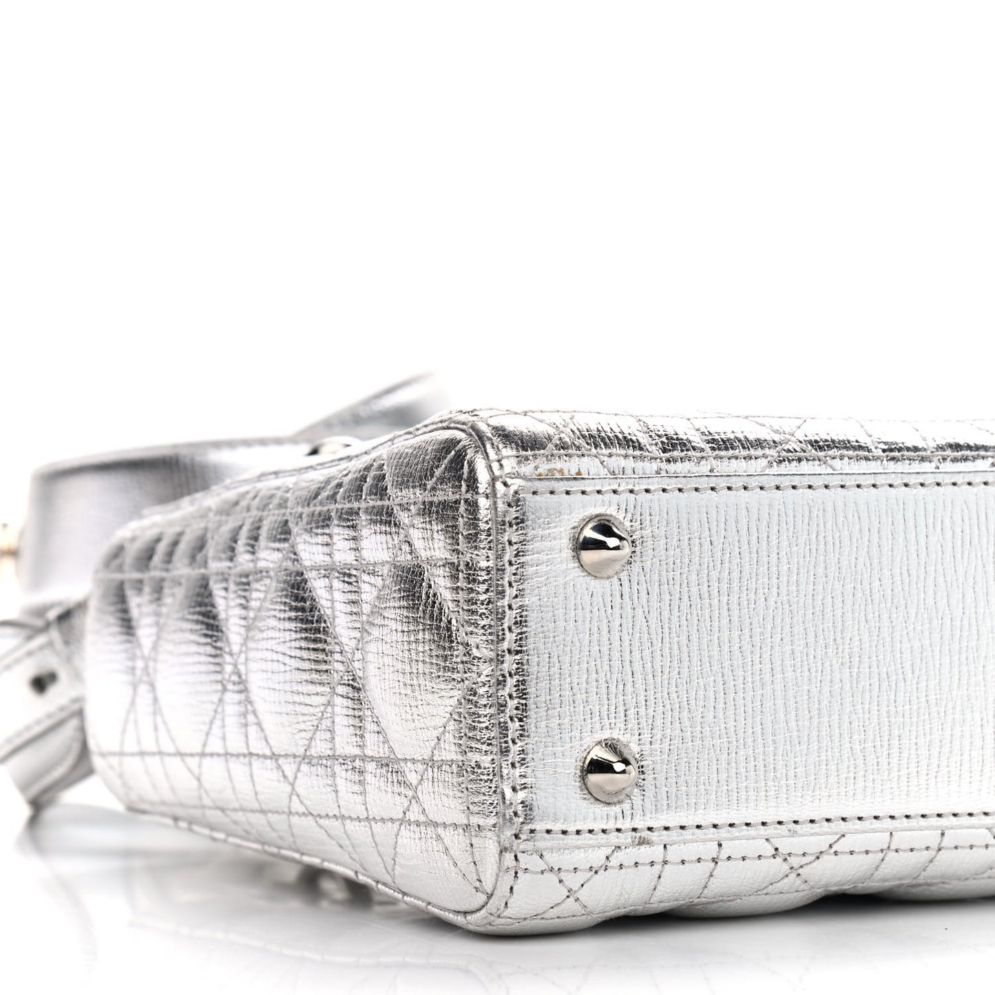Metallic Grained Calfskin Cannage Small Lucky Badges My Lady Dior Silver