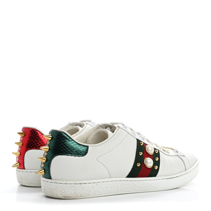 Gucci Calfskin Web Pearl Studded Womens Ace Sneakers 37 White 5 of 22