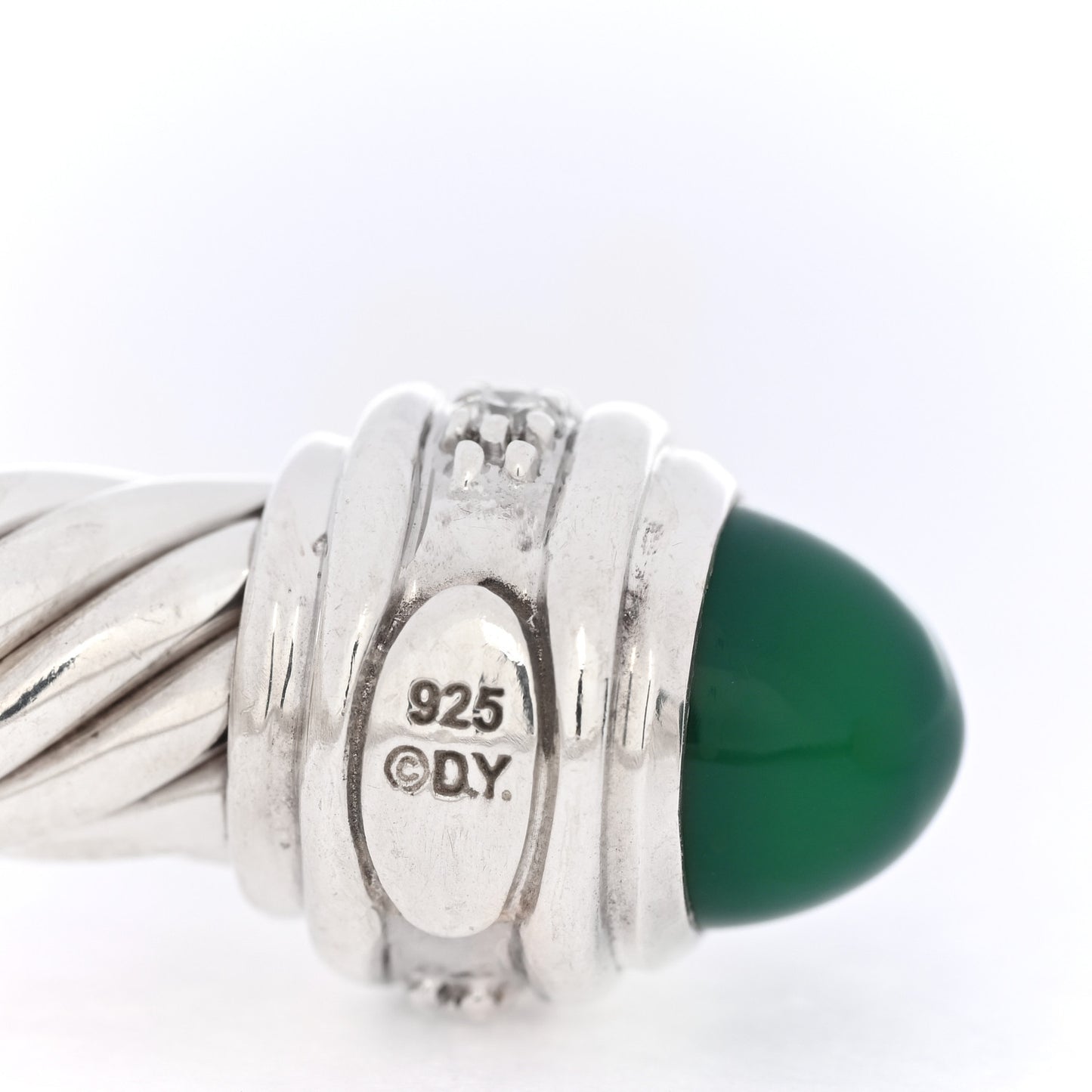 Sterling Silver Diamond Green Chalcedony 7mm Cable Classics Bracelet