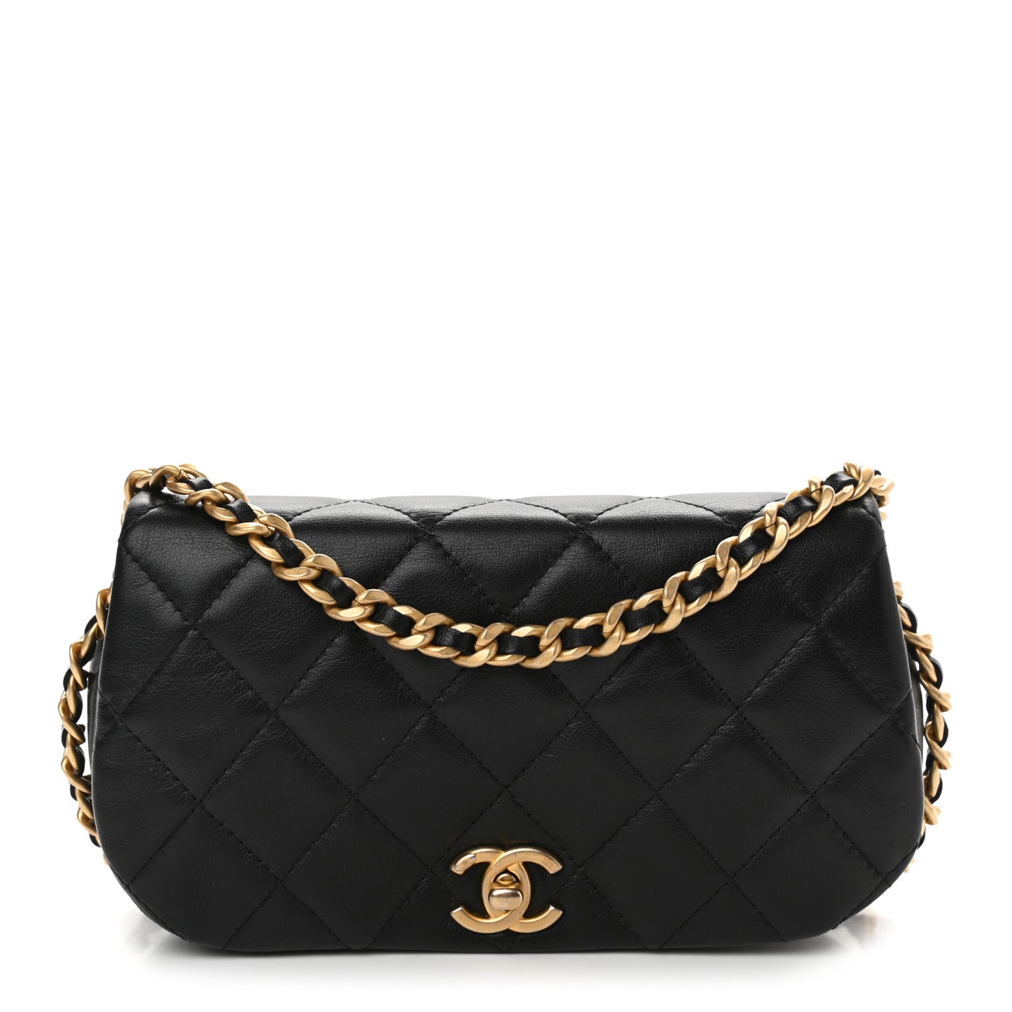 Calfskin Quilted Coco Mail Clutch With Chain Black