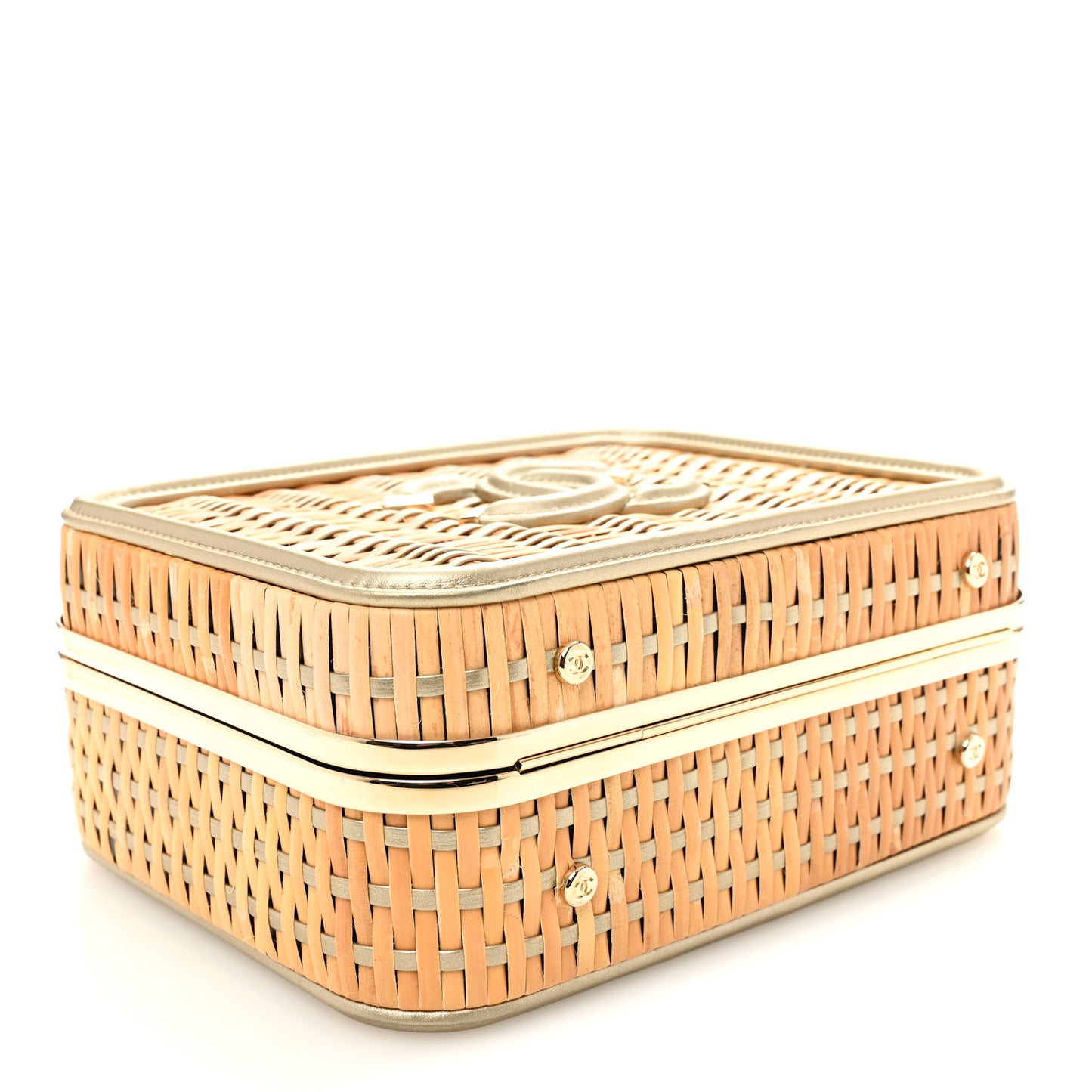 Raffia Calfskin Medium CC Filigree Vanity Case Gold