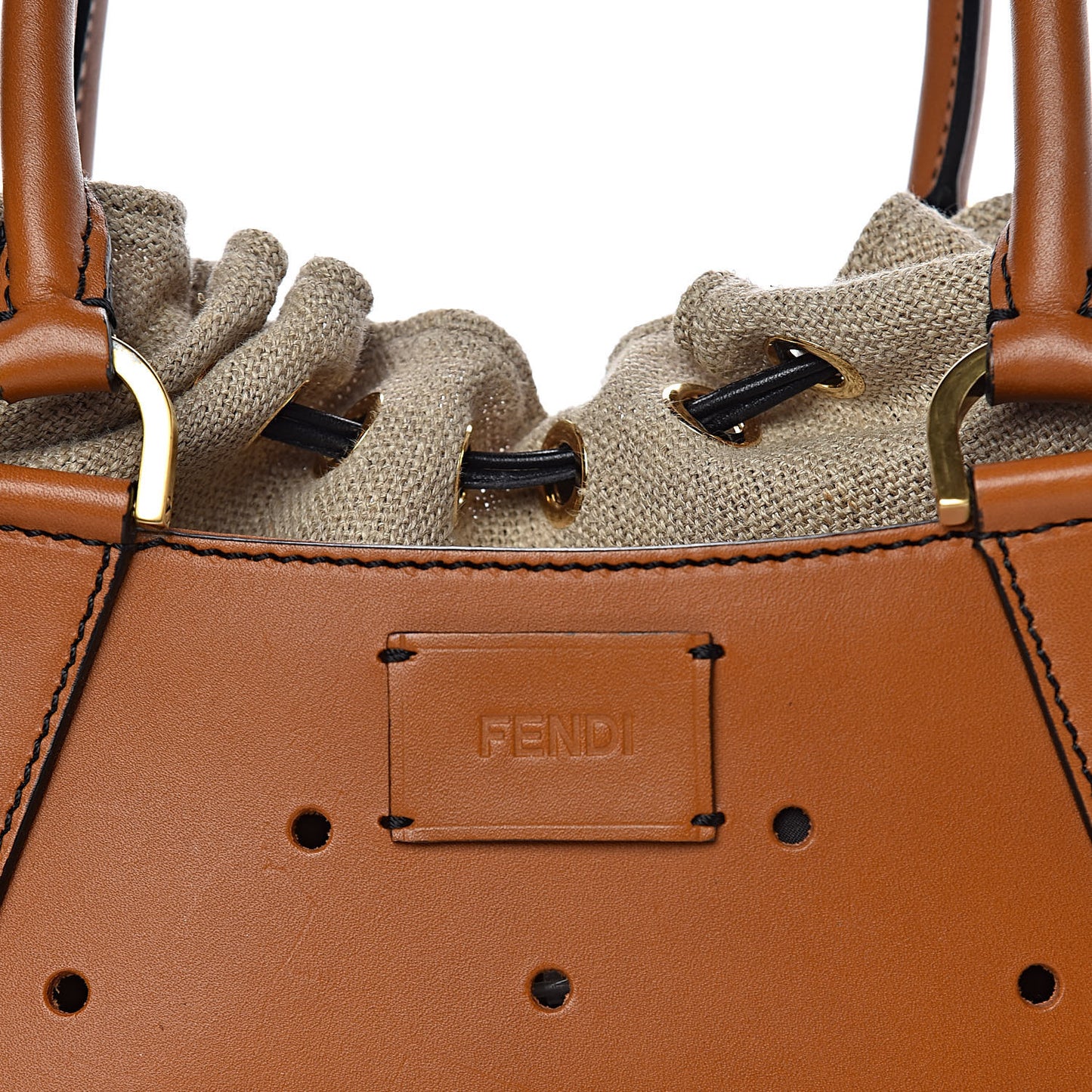 Calfskin Linen Perforated Medium B Fab Tote Miel Grezzo