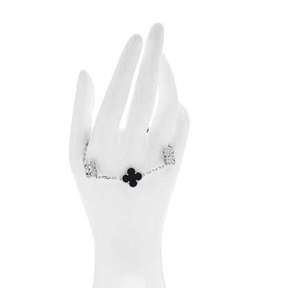 Van Cleef & Arpels 18K White Gold Diamond Black Onyx 5 Motifs Vintage Alhambra Bracelet 2 of 5