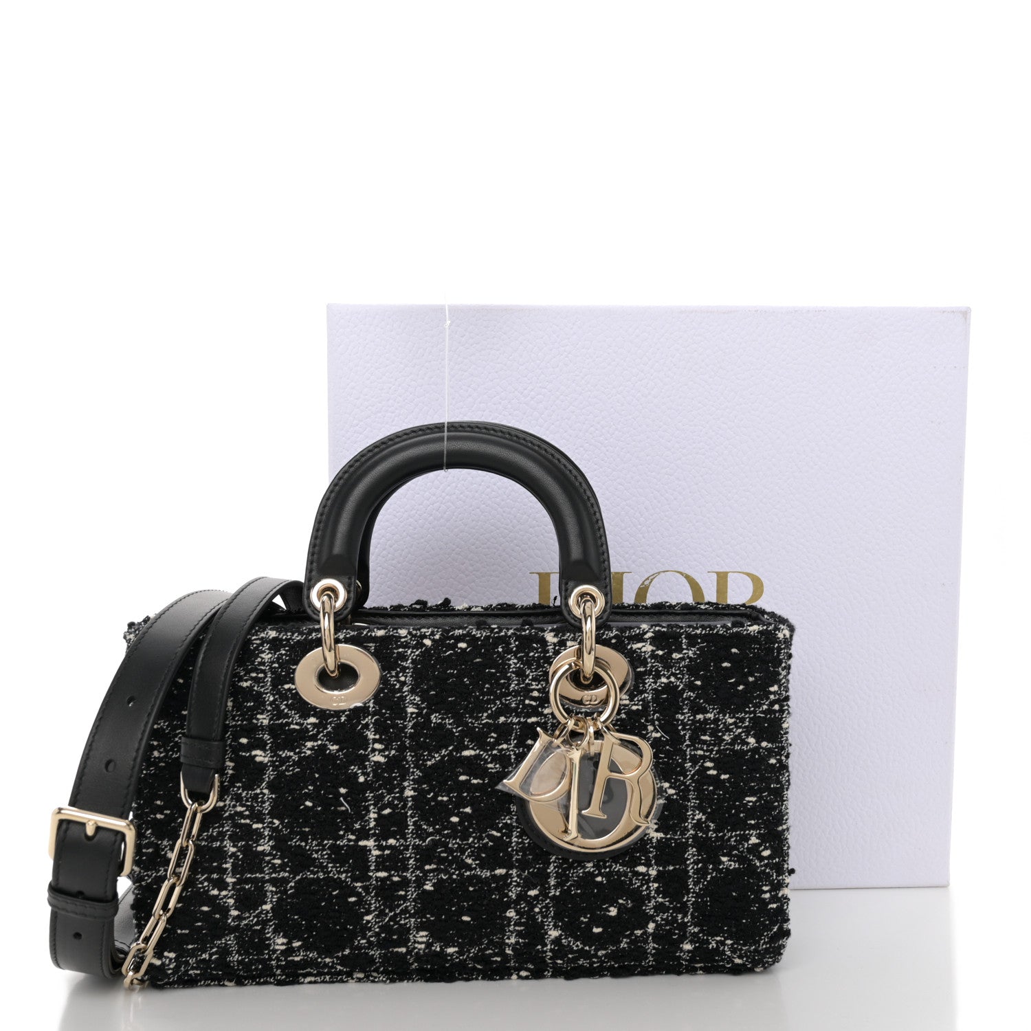 DIOR パーティーバッグ Christian Dior Tweed Cannage Lady D-Joy Black White 1510255