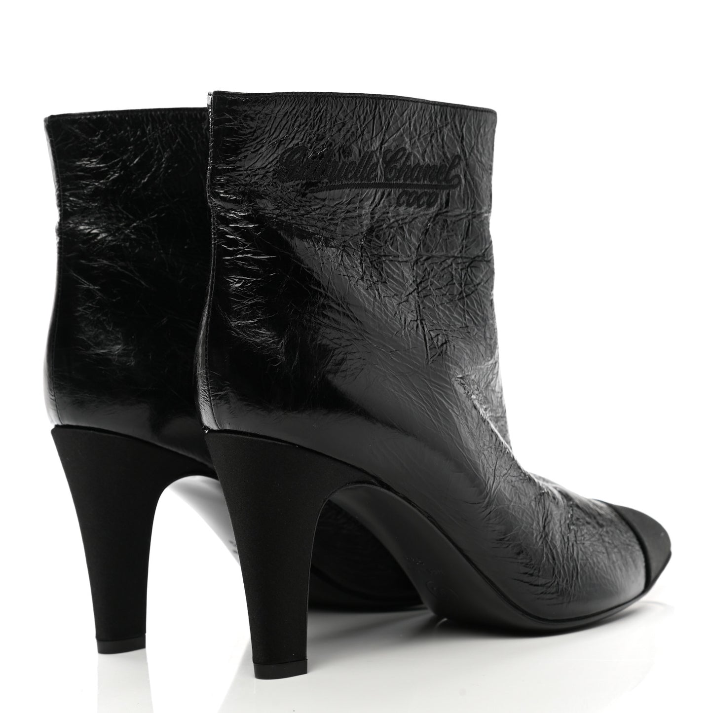 Crumpled Calfskin Satin Cap Toe Short Ankle Boots 39.5 Black