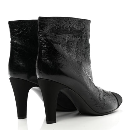 Chanel Crumpled Calfskin Satin Cap Toe Short Ankle Boots 39.5 Black 4 of 9