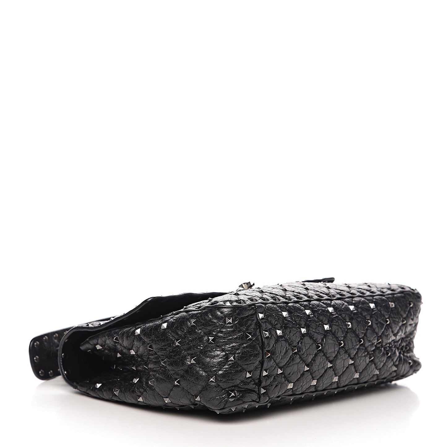 Craquele Nappa Large Rockstud Spike Shoulder Bag Black