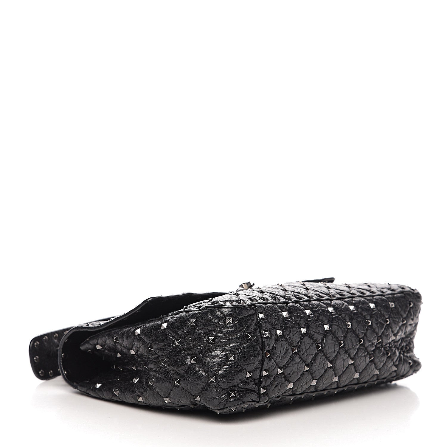 Valentino Garavani Craquele Nappa Large Rockstud Spike Shoulder Bag Black 3 of 12