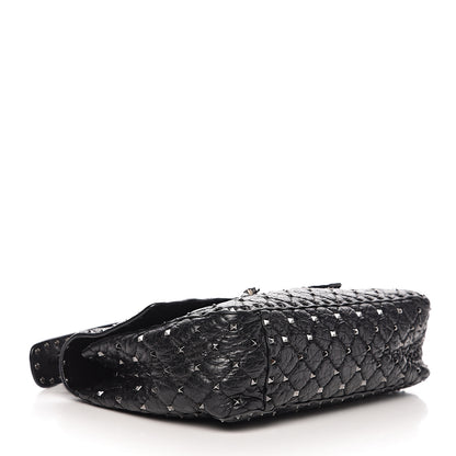 Valentino Garavani Craquele Nappa Large Rockstud Spike Shoulder Bag Black 3 of 12
