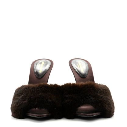 Saint Laurent Faux Fur La 16 Mule Sandals 38.5 Burgundy 2 of 8