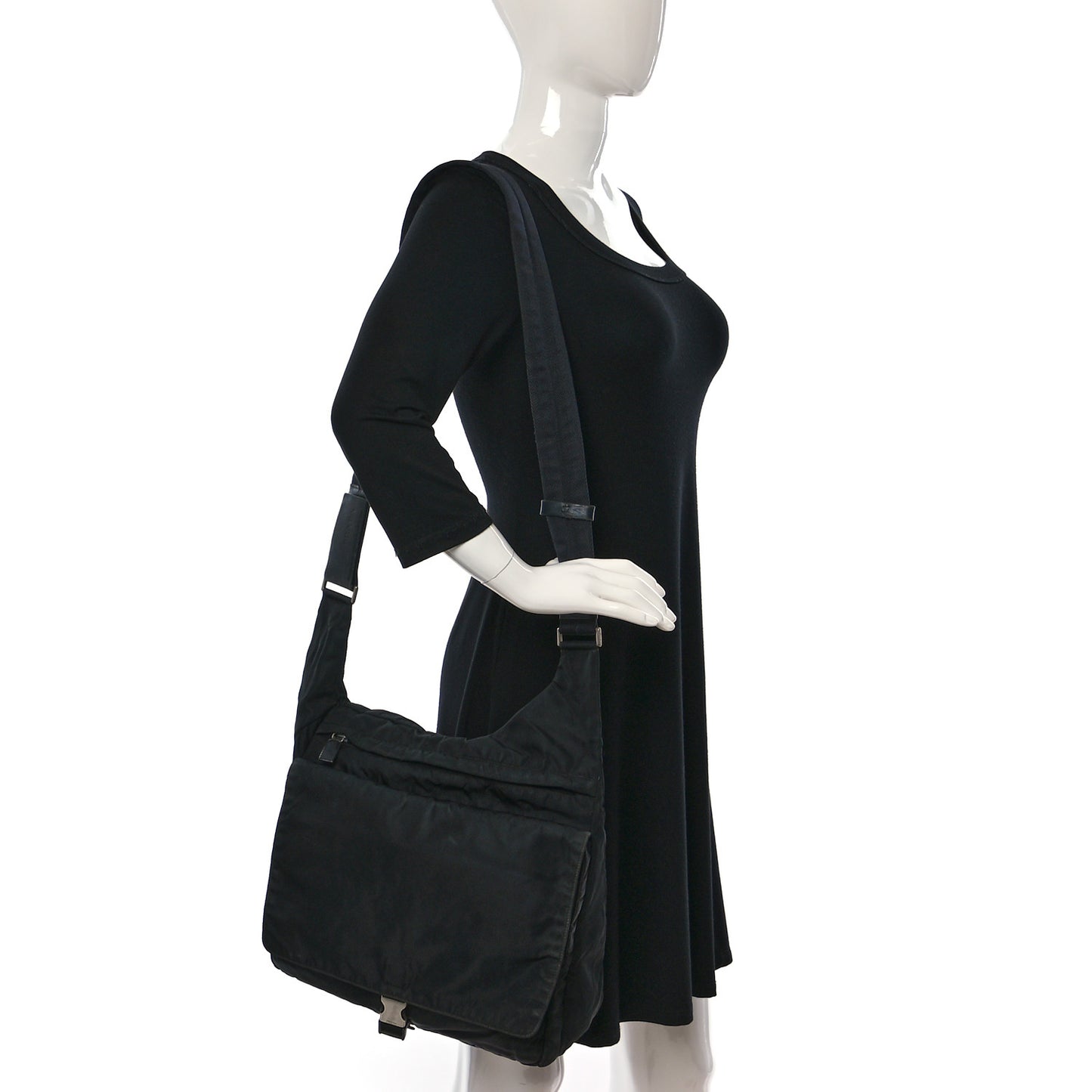 Tessuto Nylon Saffiano Messenger Satchel Black