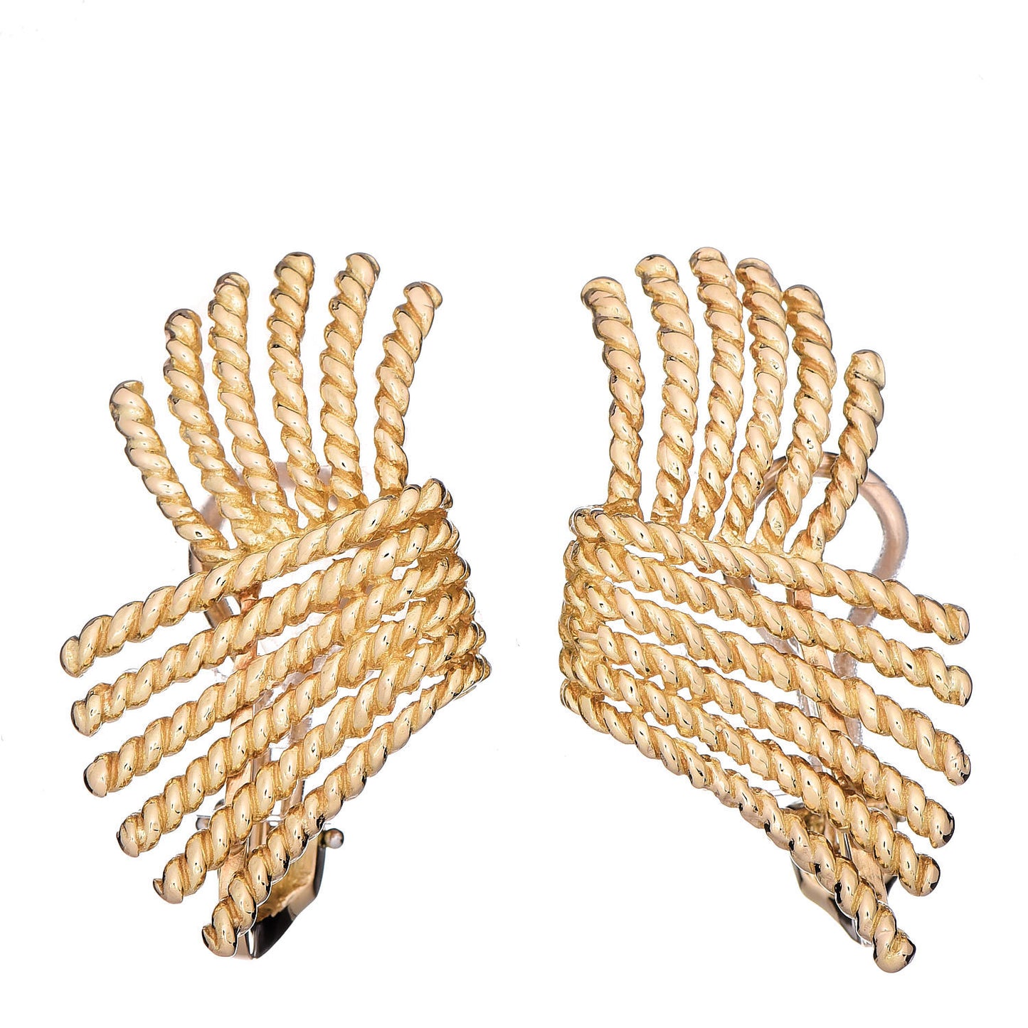 18K Yellow Gold Schlumberger V-Rope Clip On Earrings