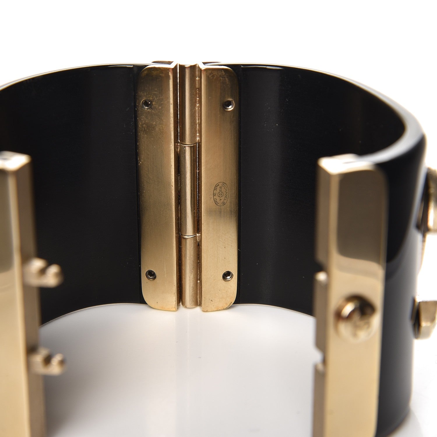 Chanel Resin Crystal CC Cuff Black Gold 4 of 6